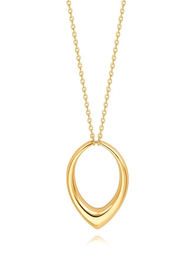 POTESSA Long Circle Pendant Necklace 18K Gold Plated Cable Chain Women Statement Long Sweater Necklace - Image 1